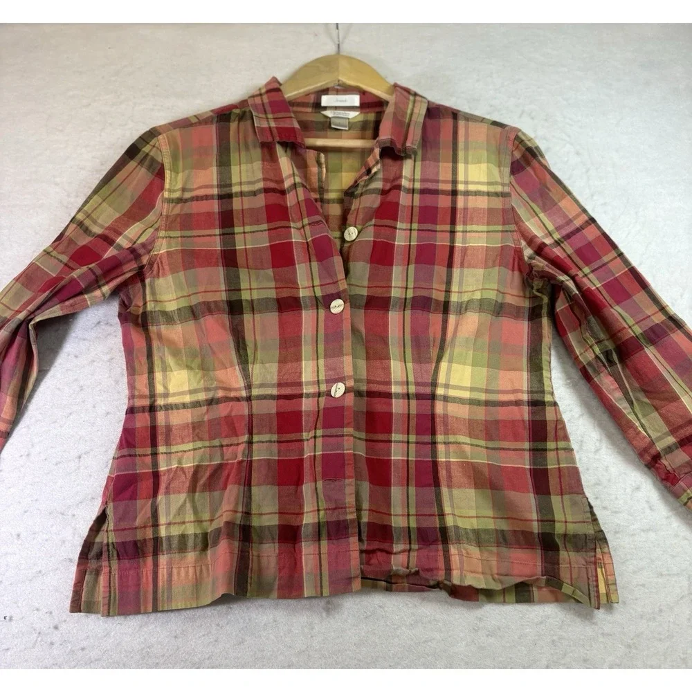 Christopher & Banks Womens Large Red Plaid 3/4 Sleeve Button Front Shirt